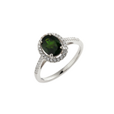 Genuine Chrome Diopside And White Zircon Sterling Silver Halo Ring