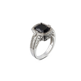 Genuine Black Spinel And White Zircon Sterling Silver Halo Ring