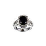 Genuine Black Spinel And White Zircon Sterling Silver Halo Ring