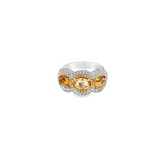 14KT WHITE GOLD IMPERIAL TOPAZ, YELLOW & WHITE DIAMOND RING