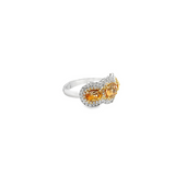 14KT WHITE GOLD IMPERIAL TOPAZ, YELLOW & WHITE DIAMOND RING