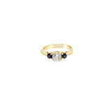 14KT YELLOW GOLD ROUND BRILLIANT CUT & BLUE SAPPHIRE DIAMOND RING