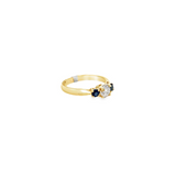 14KT YELLOW GOLD ROUND BRILLIANT CUT & BLUE SAPPHIRE DIAMOND RING