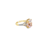 14KT YELLOW GOLD CUSHION CUT KUNZITE, YELLOW & WHITE DIAMOND RING