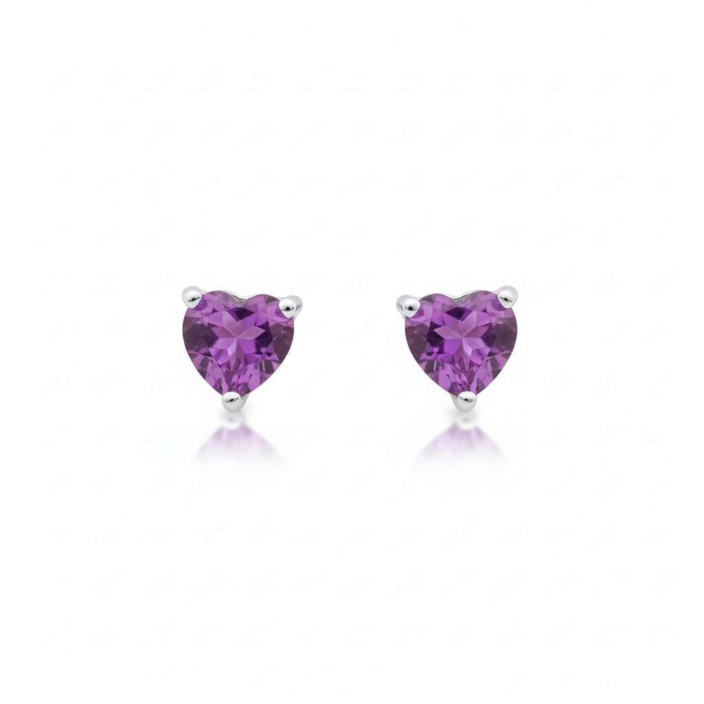 925 Sterling Silver Amethyst Heart Stud Earrings