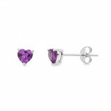 925 Sterling Silver Amethyst Heart Stud Earrings