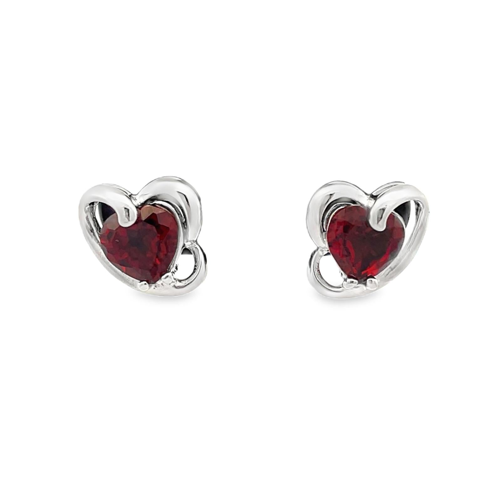 925 Sterling Silver Garnet Heart Stud Earrings