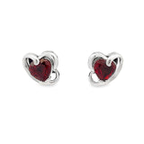 925 Sterling Silver Garnet Heart Stud Earrings