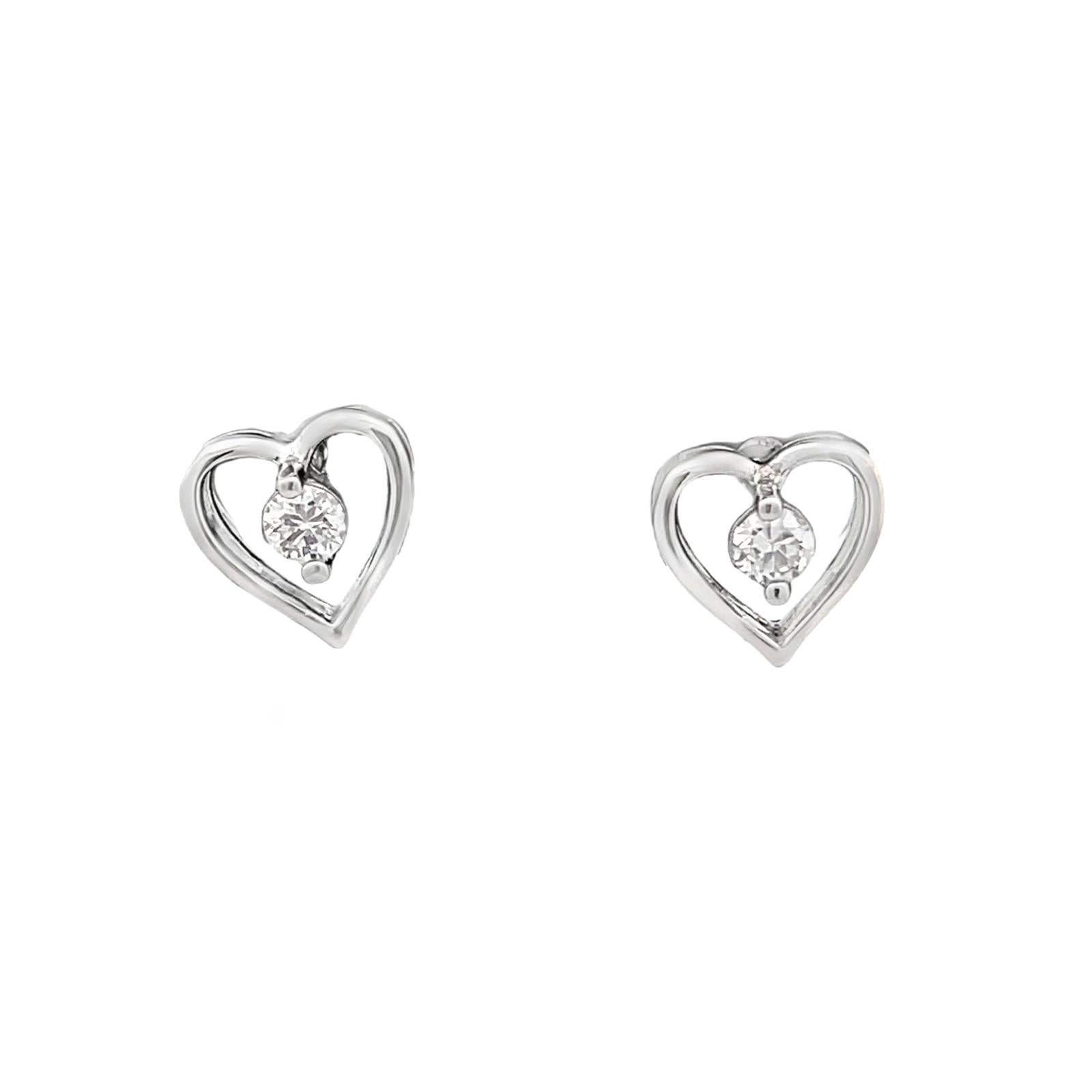925 Sterling Silver Heart Stud Earrings with White CZ