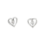 925 Sterling Silver Heart Stud Earrings with White CZ