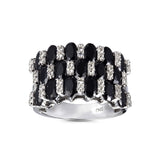 Genuine Black Spinel And White Zircon Sterling Silver Band Ring