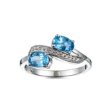 Genuine Blue Topaz And White Zircon Sterling Silver 2 Stone Ring