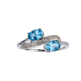 Genuine Blue Topaz And White Zircon Sterling Silver 2 Stone Ring