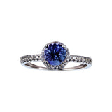 Genuine Tanzanite And White Zircon Sterling Silver Halo Ring