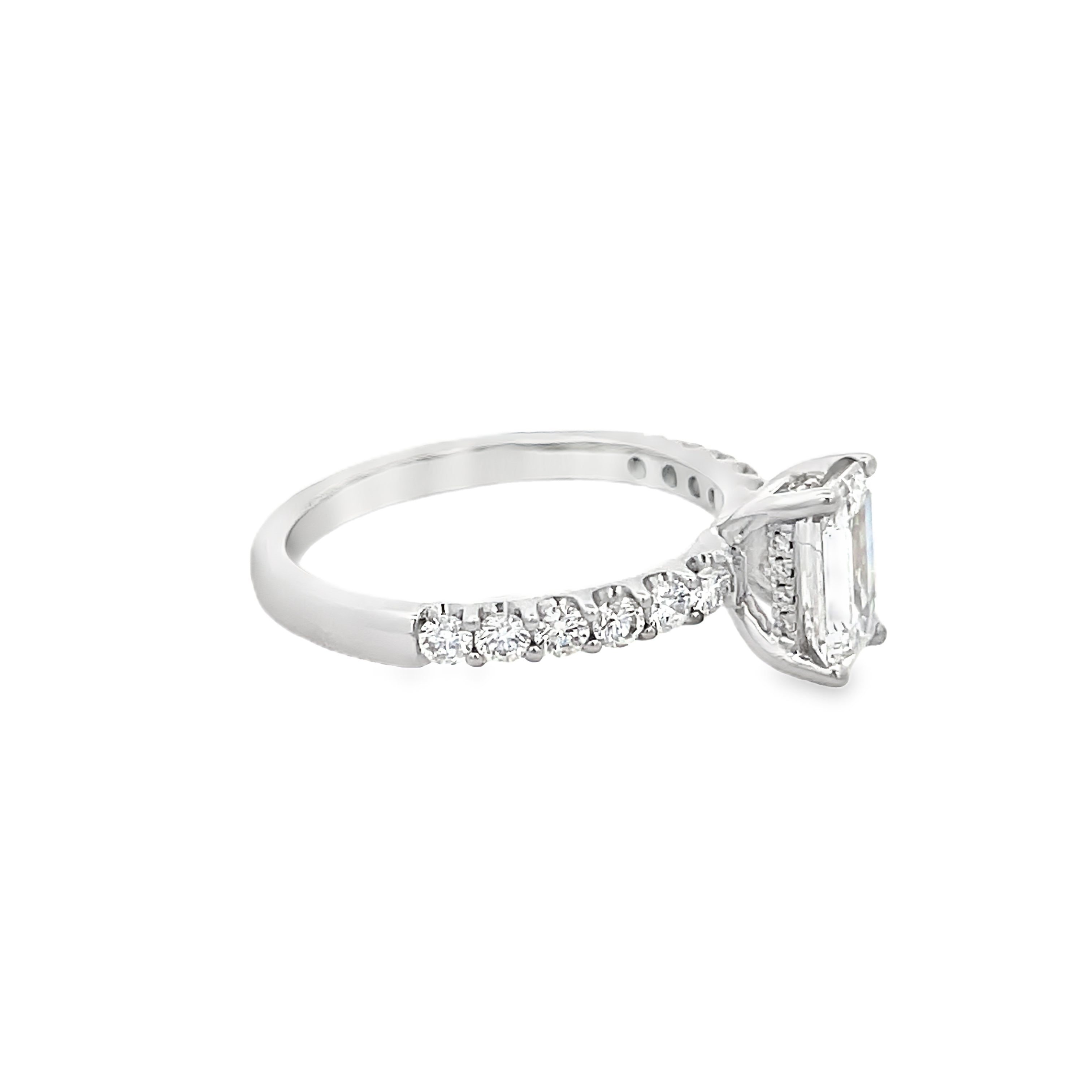 14KT WHITE GOLD EMERALD CUT DIAMOND ENGAGEMENT RING