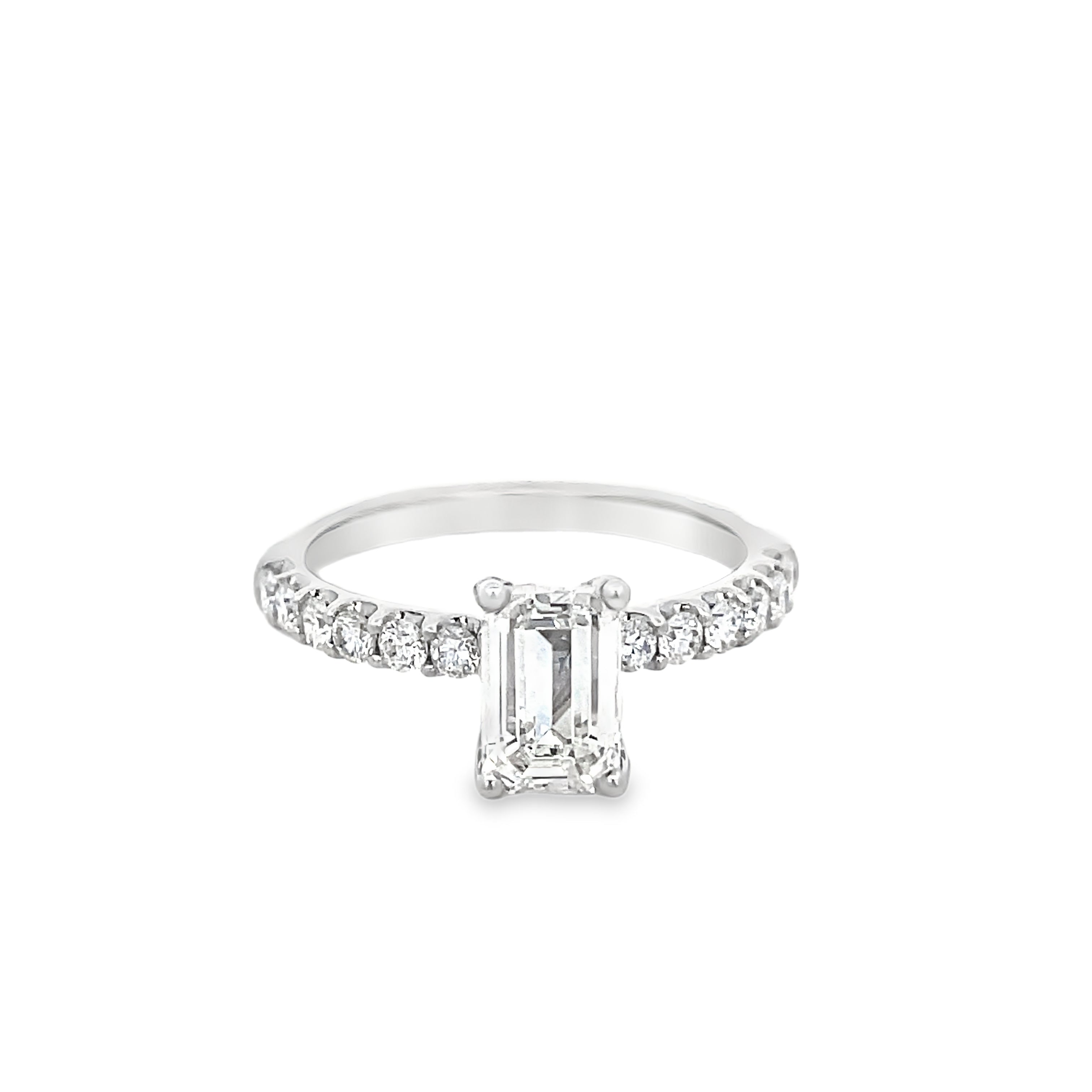 14KT WHITE GOLD EMERALD CUT DIAMOND ENGAGEMENT RING